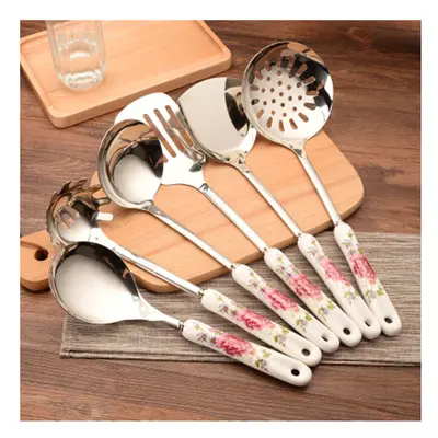 7pcs Ceramic Handles Cooking Tool Set Stainless steel Kitchen Utensils set of cookers Stir-fry