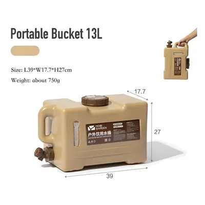 (13L Beige) Outdoor Water Bucket with Faucet, Car Self-driving Tour, Drinks Beer Milk Storage Ta