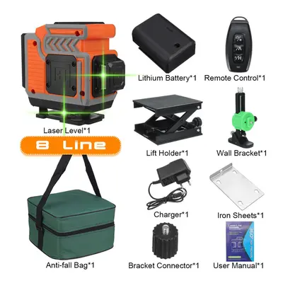 (Orange With Lines) 16/12/8 Line 4D Green Laser Level Meter Horizontal And Vertical Cross Self-L