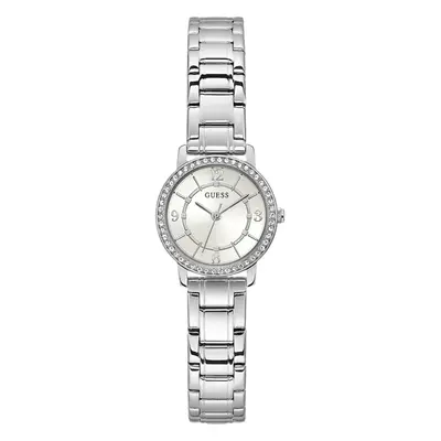 GUESS Ladies 28mm Watch - Silver Tone Bracelet Silver Tone Case White