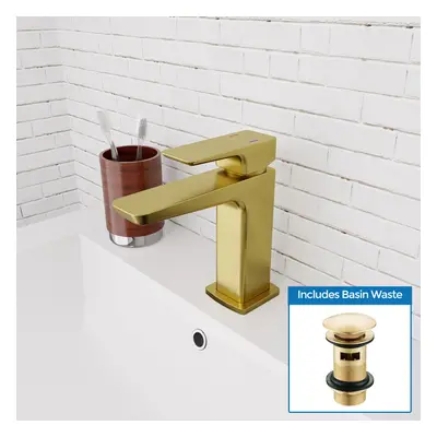 Nes Home Brushed Brass Basin Mono Mixer Tap & Slotted Waste