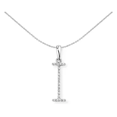 Jewelco London 18ct White Gold Pave Diamond Initial Charm Pendant Letter I 5mm x 20mm - INNR027-