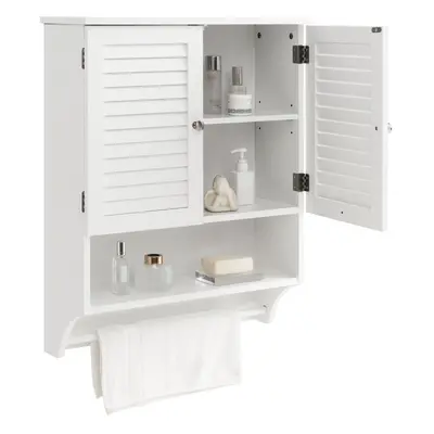 Wall-mounted Bathroom Cabinet Double Door Medicine Storage W/Towel Bar