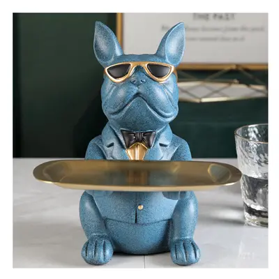 (Blue) Nordic French Bulldog Sculpture Dog Statue Statue Jewelry Storage Table Decoration Gift B