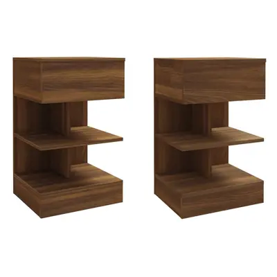 (Brown oak, 2) vidaXL 1/2x Bedside Cabinet Engineered Wood Side Table Storage Multi Colours