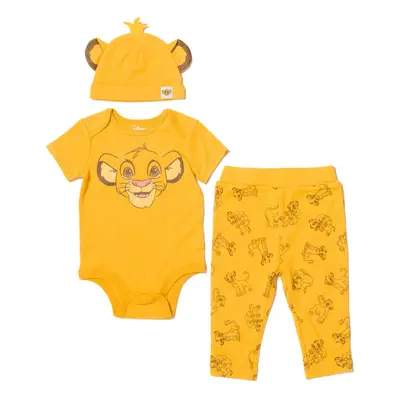 Disney Lion King Simba Newborn Baby Boy or Girl Bodysuit Pants and Hat Piece Outfit Set Orange M