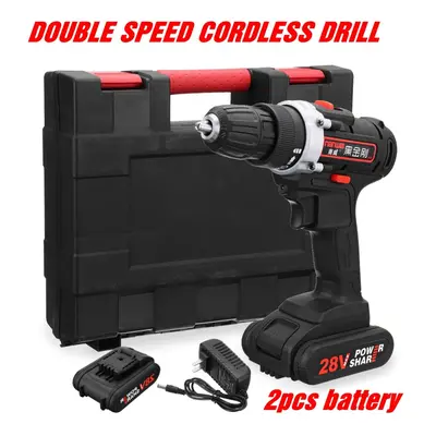 (Two Batteries) 28V Cordless Power Drills Double Speed Electric Drill