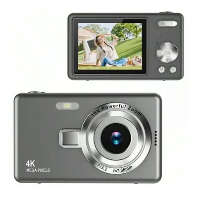 (Dark Grey) 48MP 4K Face Detection Digital Camera with 16X Zoom and Rechargeable Battery