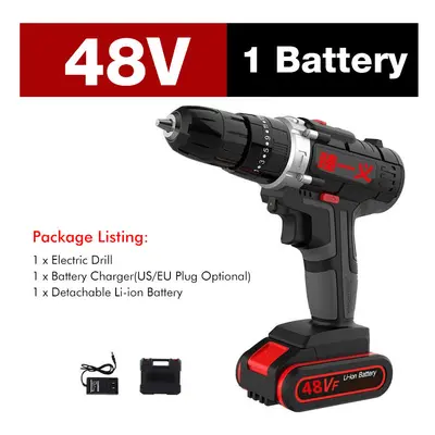 (One Battery, US Plug) 7500mAh Speed Electric Drill 25+3 Torque Power Driver Drills Multi-functi