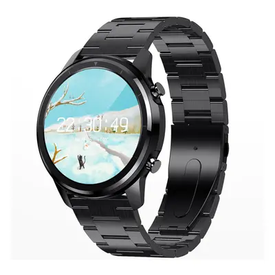 (Black-Steel) Bluetooth 5.0 Full-round Wristband Weather Display Watch Face Heart Rate Blood Pre