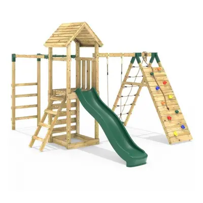 Rebo Children's Wooden Climbing Frame with Swings, Slide, Up and Over Climbing wall and Monkey B