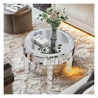 23.62 inch Luxury Mirrored Round End Table with Crystal Diamonds Table