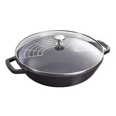 STAUB Wok Round, Black, cm (Includes Lid and Steaming Rack)