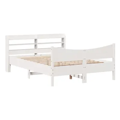 (white, x cm) vidaXL Bed Frame with Headboard Bed Base Solid Wood Pine