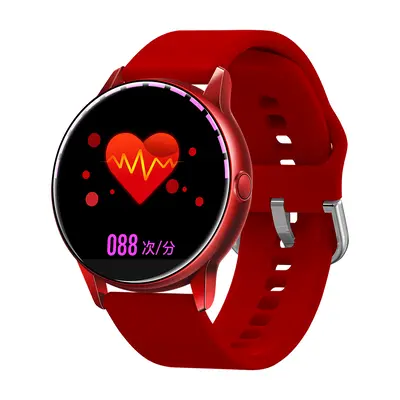 (Red-Silicone) Real Full Touch Screen Quick Release Strap IP68 Heart Rate O2 Facebook Reminder F