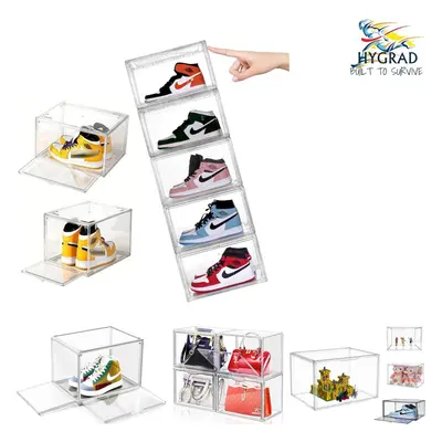 (Pack of 8) Stackable Trainer Sneakers Storage Boxes Display Shoe Boxes Transparent Shoe Organis