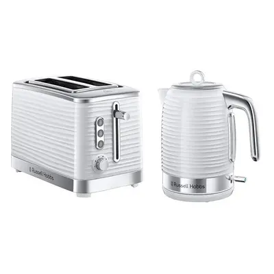 (White, Kettle and Slice Toaster) Russell Hobbs Inspire High Gloss Plastic Four Slice Toaster