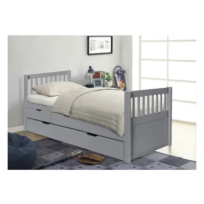 (Grey, With Kerri Mattresses) 3ft Single Wooden Trundle Bed With Storage Drawer