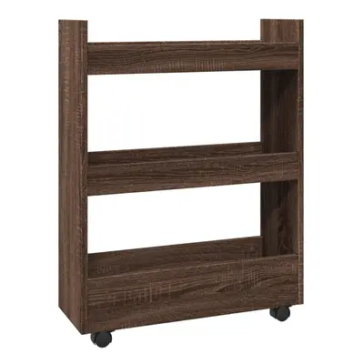 (brown oak) vidaXL Narrow Storage Trolley Tier Bookcase Rolling Cart Engineered Wood