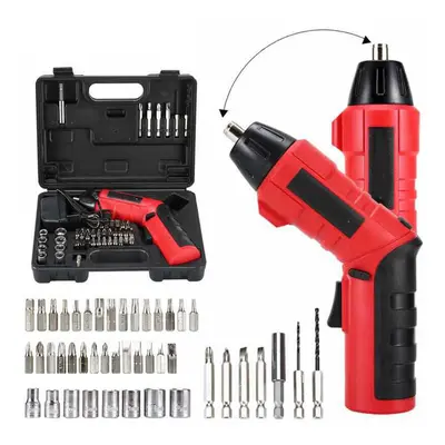 (Red, EU Plug) 48PCS 4.8V Cordless Electric Screwdriver Rechargeable Power Household DIY Power T