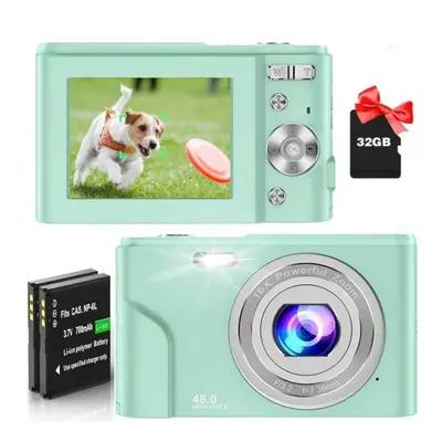 (Green) FHD 1080P 48MP Digital Camera with 16X Zoom, 32GB SD Card, Batteries, Compact Mini