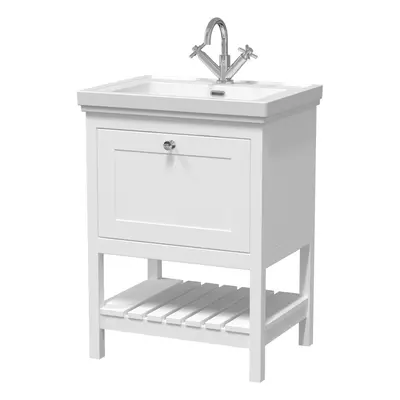 Traditional Furniture Floor Standing Drawer Vanity & Tap Hole Fireclay Basin, 600mm, Pure White