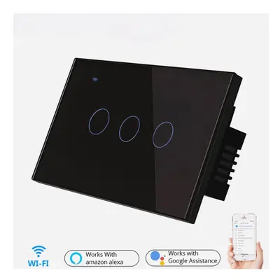 (Black) US WiFi Smart Lights Wall Touch Switch APP Voice Remote Control Wireless Lamp Smart Home