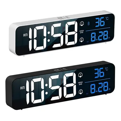 (Black) LED Digital Alarm Clock Watch Table Digital Snooze USB Wireless Mirror Clocks for Bedroo