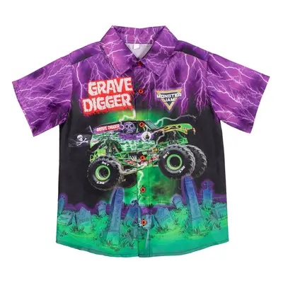 Monster Jam Trucks Grave Digger Little Boys Hawaiian Button Down Shirt