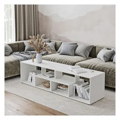 (White) 160cm Large Shelby Abstract Double Coffee Table with Storage Shelves TV Stand