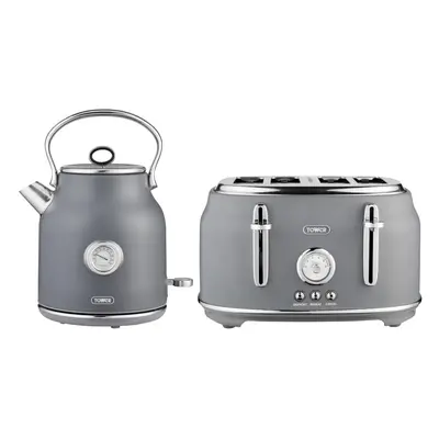 Tower Renaissance Kitchen Set, 1.7L Quite Boil Kettle & Slice Toaster, Grey, T10063GRY, T20065GR