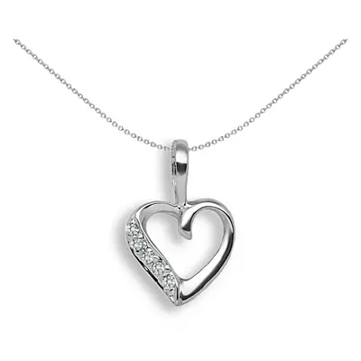 Jewelco London Ladies Solid 9ct White Gold Pave Set Round I I3 0.025ct Diamond Dainty Love Heart