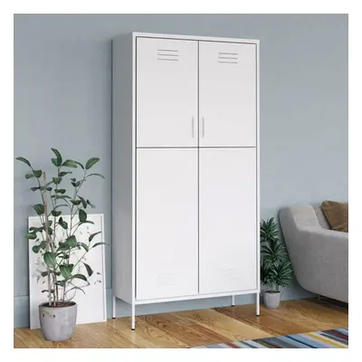 vidaXL Wardrobe White Steel Bedroom Hanger Organiser Clothing Storage Cabinet