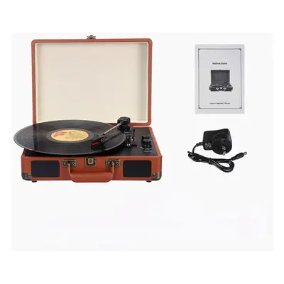 (Brown) Vinyl Turntable Record Player LP Disc 33/45/78 RPM Bluetooth Portable Leather Gramophone