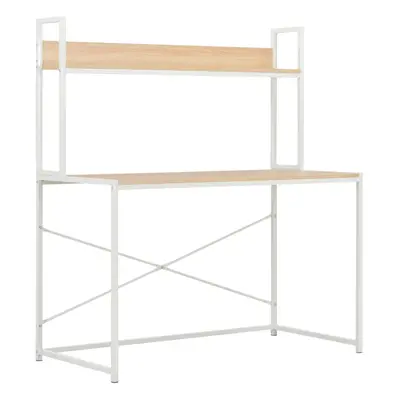 (white and oak, desk with bookshelf) vidaXL Computer Desk with Bookshelf Corner Table Study Tabl