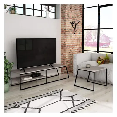 FWStyle Mocha Grey TV Unit Sofa Table Set Modern Modular Design Black Metal