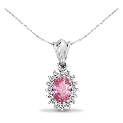 Jewelco London 9ct White Gold Cluster Set Round H I2 0.12ct Diamond and Oval Pink 0.68ct Sapphir