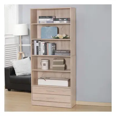 (Oak - Drawer) Bookcase Display Shelf Freestanding