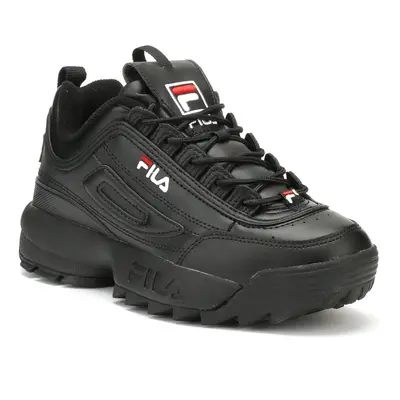 (UK 4) Fila Disruptor II Premium Womens Black / White / Fila Red Trainers