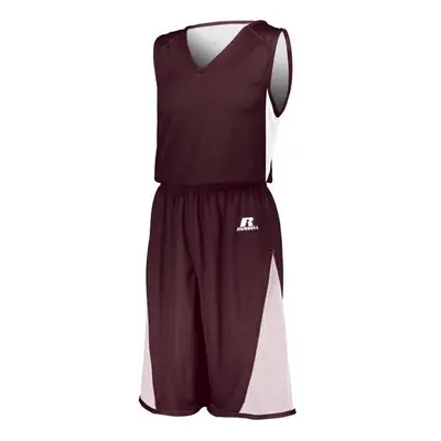 Russell 5R6DLM.MWH.2XL Adult Undivided Single Ply Reversible Shorts, Maroon & White - 2XL