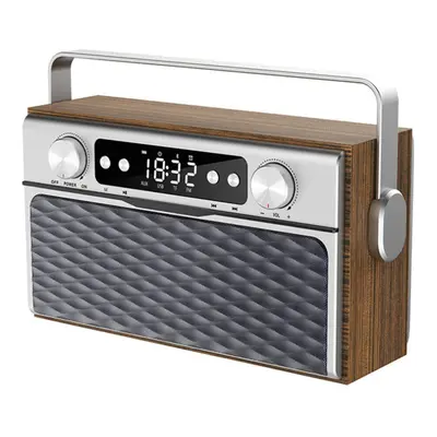 (Grey) Wireless Bluetooth Speaker Alarm Clock Wooden Portable Retro Bass Sound Speaker Support F