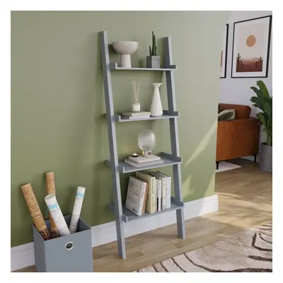 (Grey) York Tier Ladder Bookcase Leaning Shelving Unit