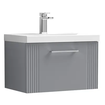 Retro Drawer Wall Hung Vanity Unit with Thin-Edge Tap Hole Ceramic Basin - 600mm - Satin Grey - 