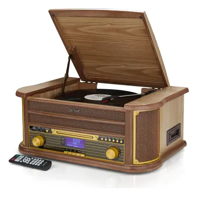 (Light Wood) Denver MRD-51BT Retro Record Player Turntable Music Centre With CD Player, DAB & FM