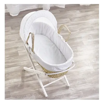 Little Star Mint Palm Moses Basket with Folding Stand White