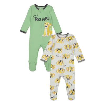 Disney Lion King Simba Infant Baby Boys Pack Zip Up Sleep N Play Coveralls Green Months