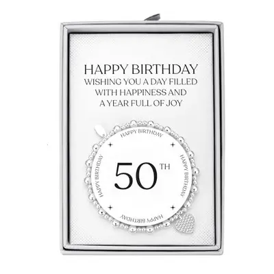 Philip Jones 50th Birthday Heart Charm Stretch Bracelet with Quote Gift Box