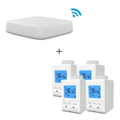 Smart Wireless Gateway HUB+4pcs Thermostat Heater Temperature Controller TRV Thermostatic Radiat