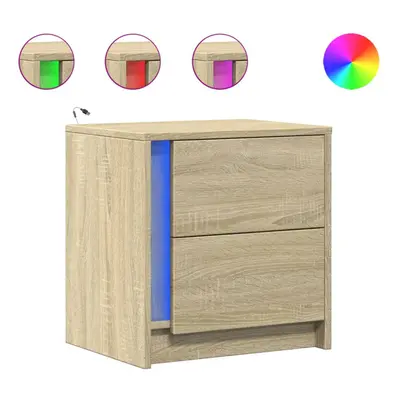 (sonoma oak, pcs) vidaXL Bedside Cabinet with LED Lights Nightstand Bed Table Engineered Wood