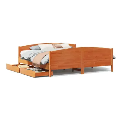 (wax brown, x cm) vidaXL Bed Frame with Headboard Bed Base Bedstead Solid Wood Pine